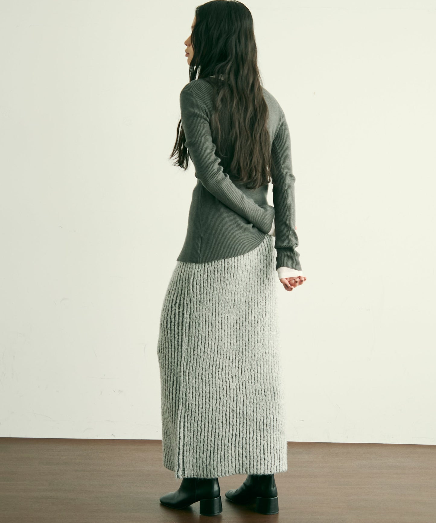 両畦ストライプアルパカタッチタイトスカート