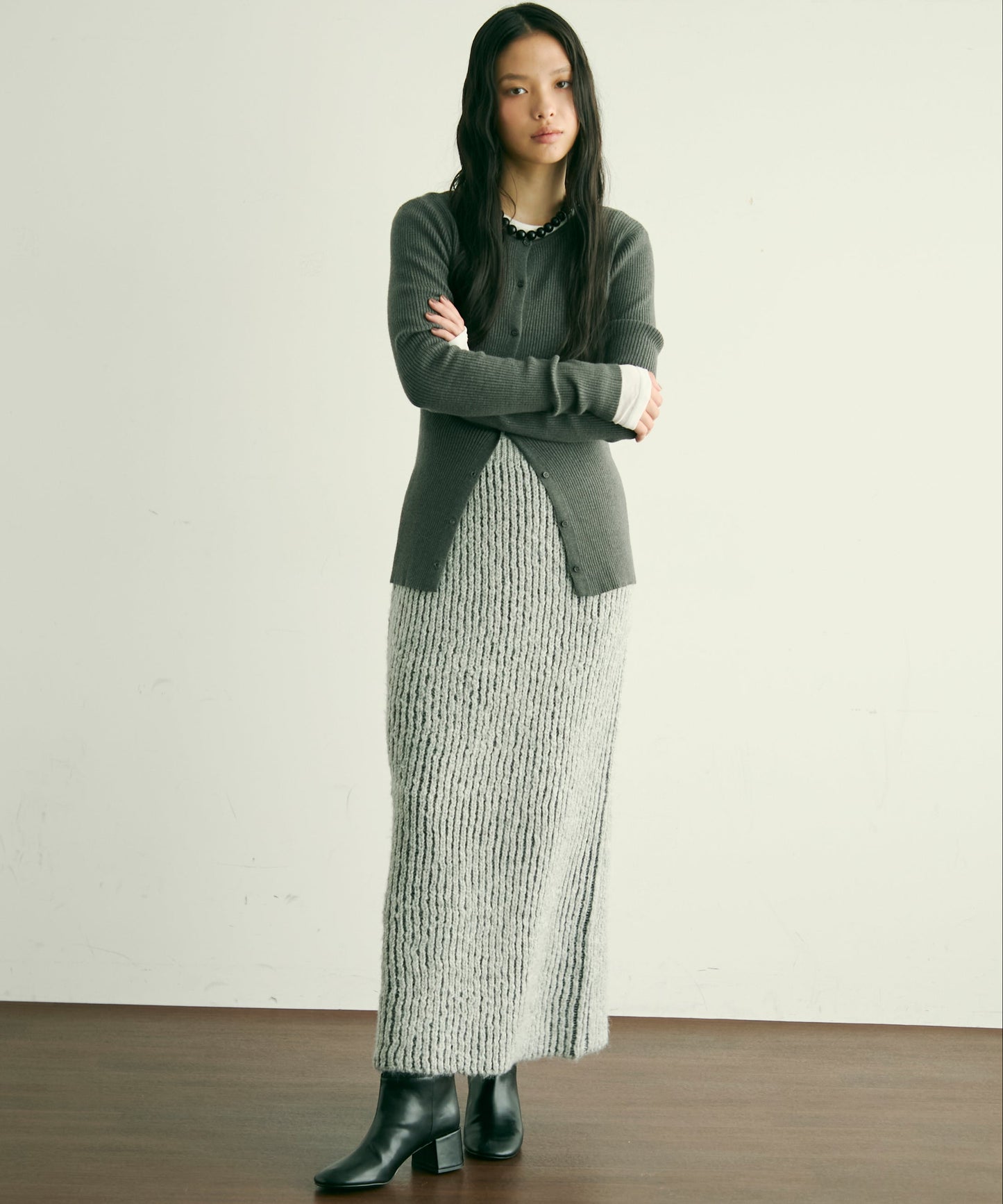 両畦ストライプアルパカタッチタイトスカート