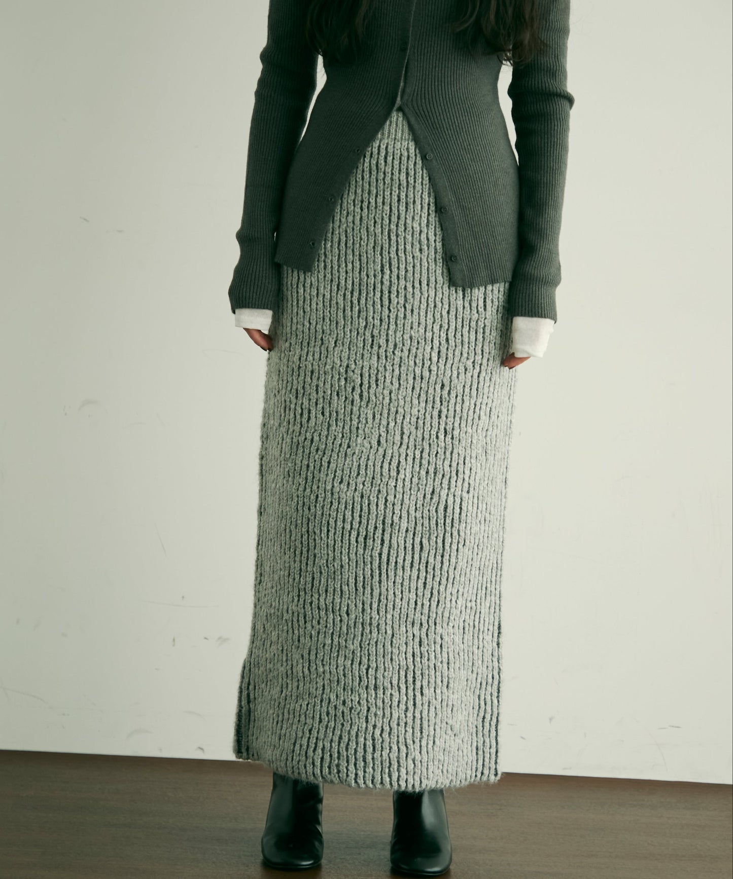 両畦ストライプアルパカタッチタイトスカート