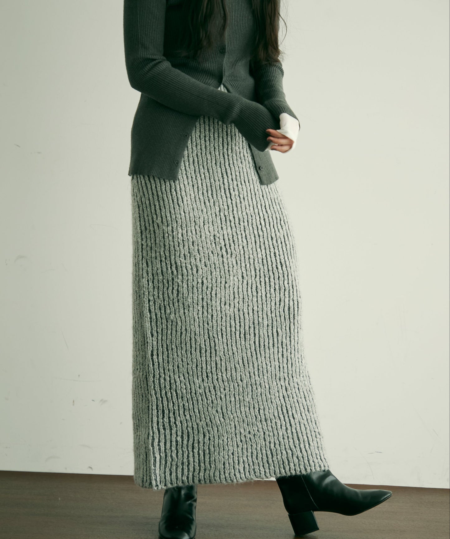 両畦ストライプアルパカタッチタイトスカート