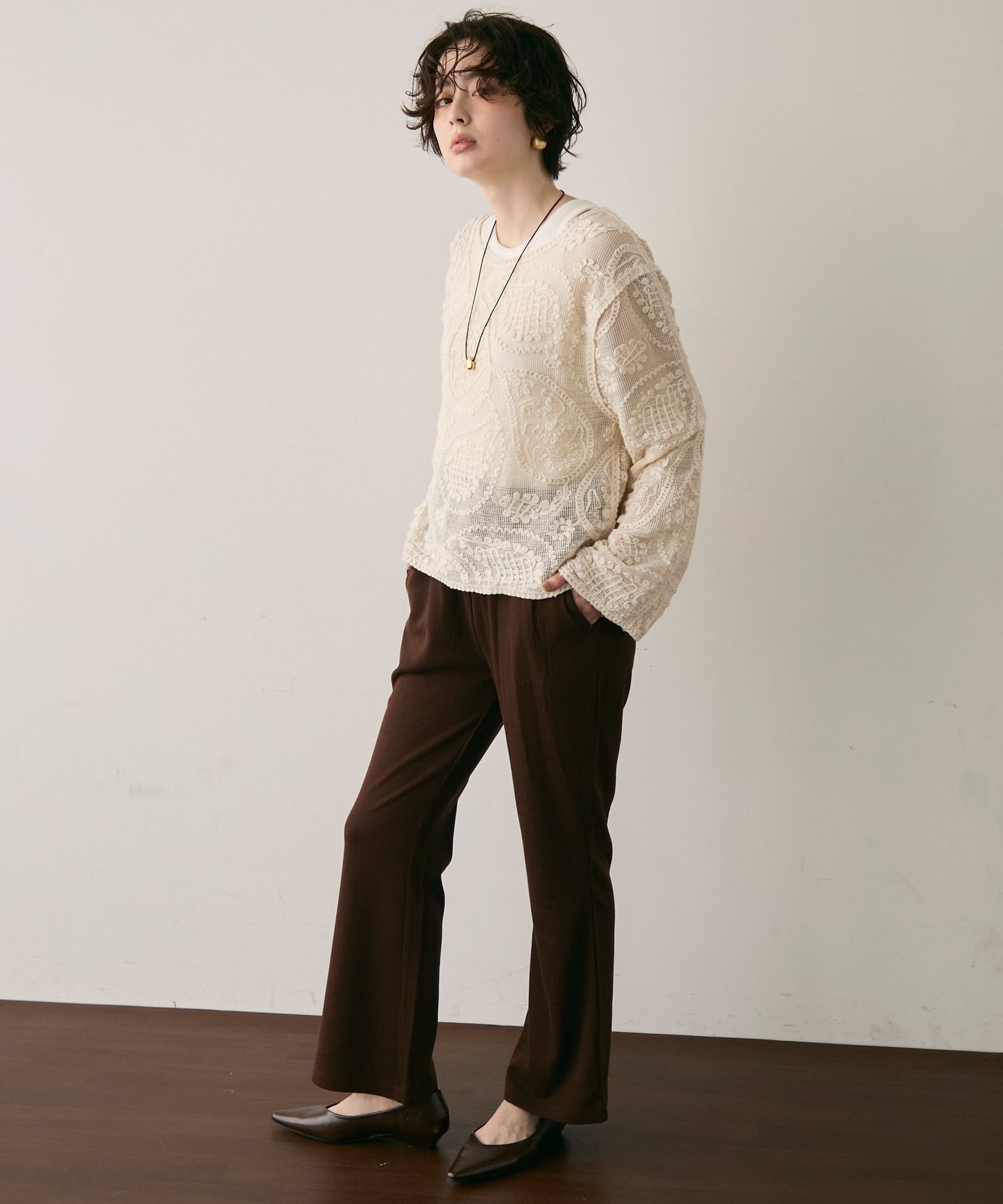 起毛リブフレアパンツ