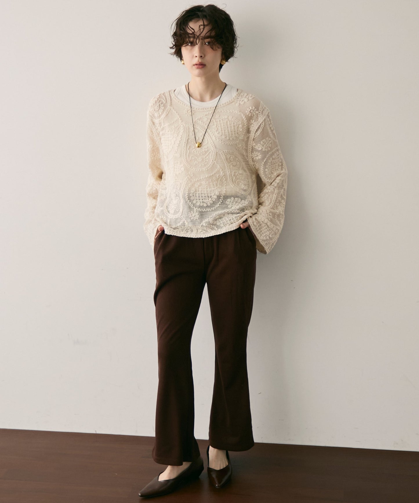 起毛リブフレアパンツ