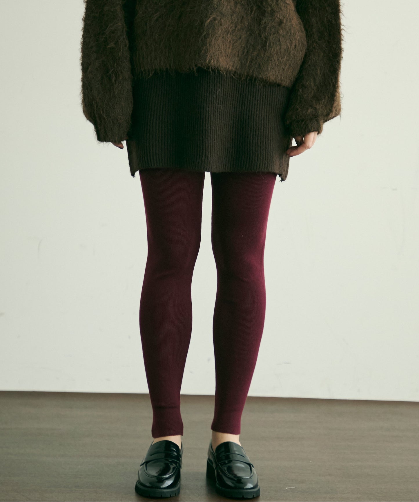 リブ編みニットレギンス