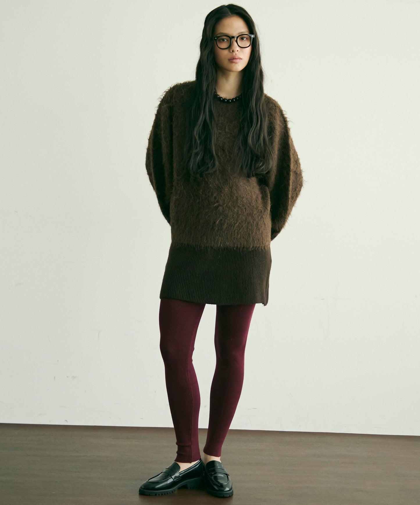 リブ編みニットレギンス