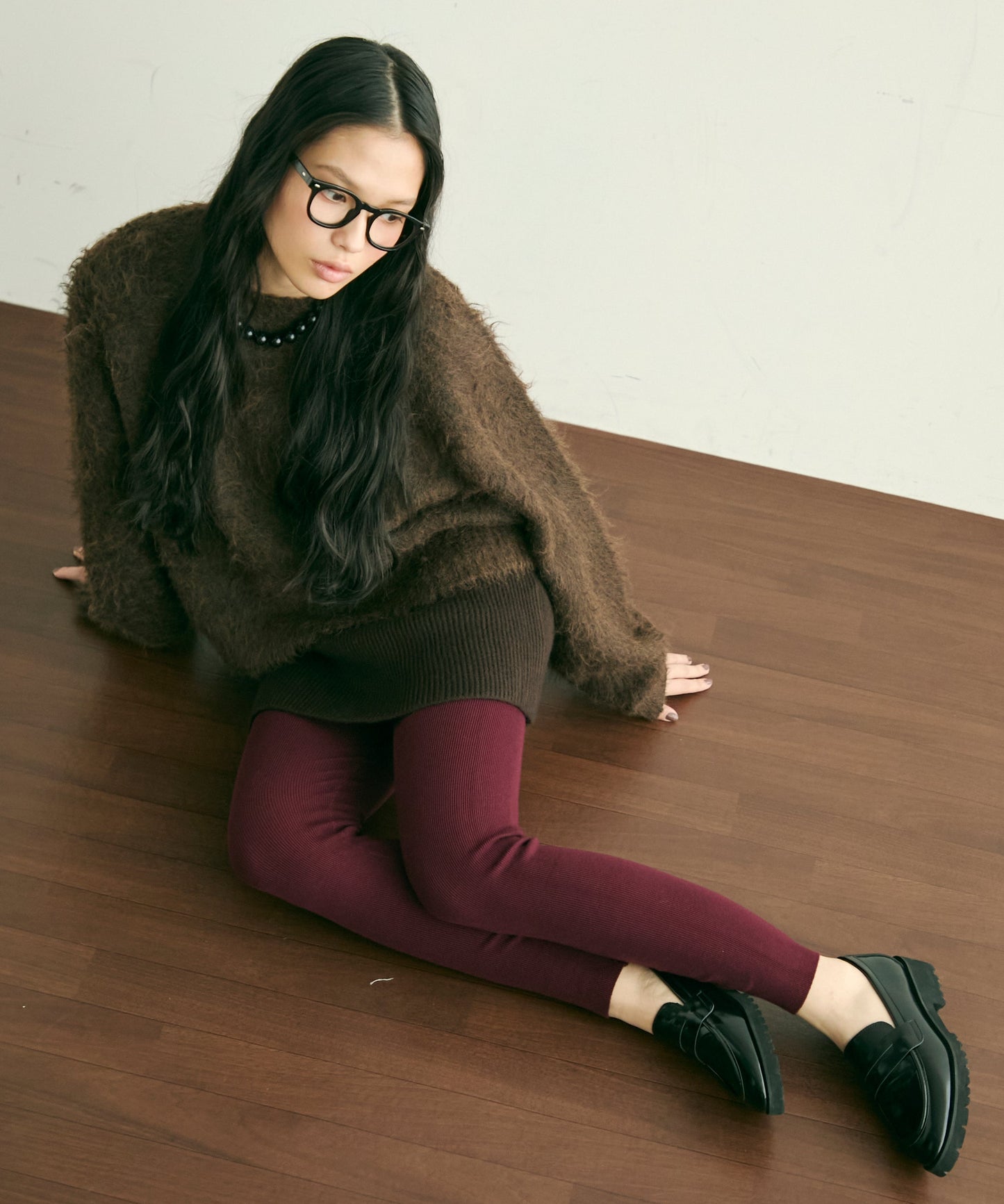 リブ編みニットレギンス