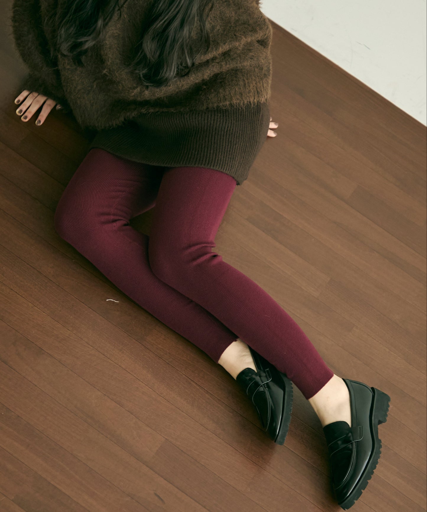 リブ編みニットレギンス