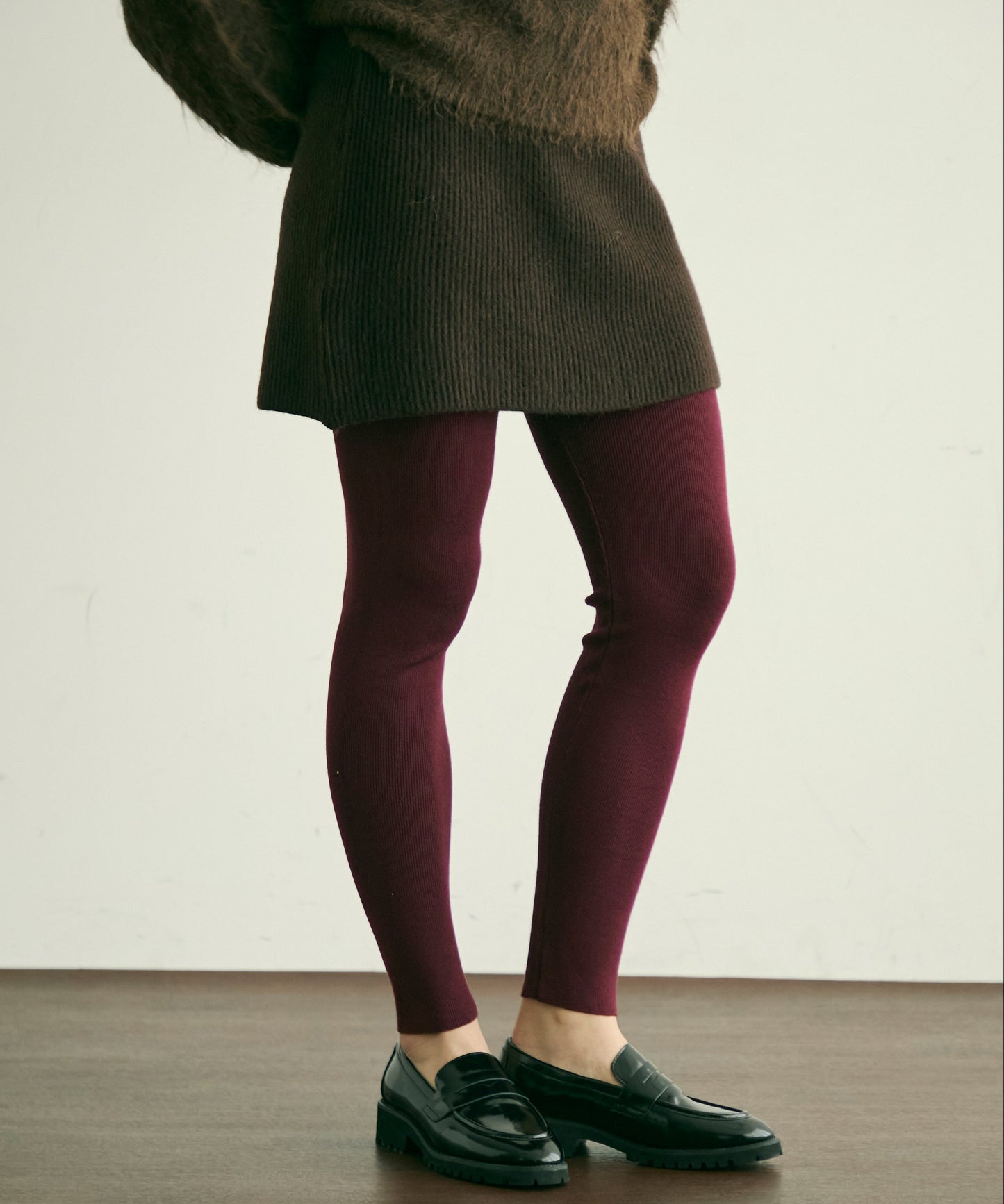 リブ編みニットレギンス