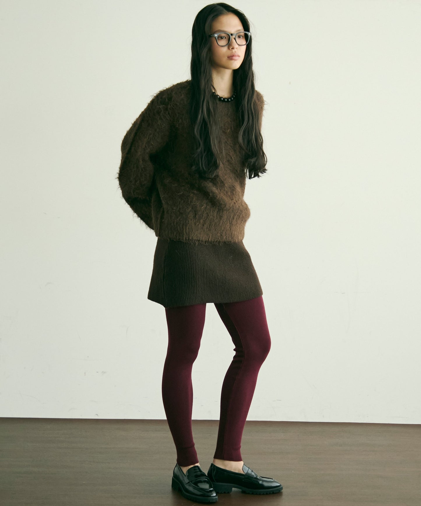 リブ編みニットレギンス