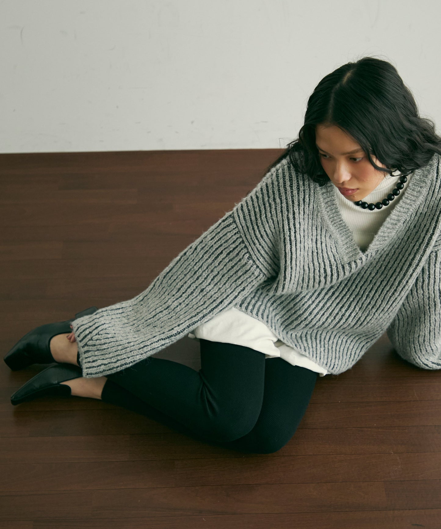 リブ編みニットレギンス