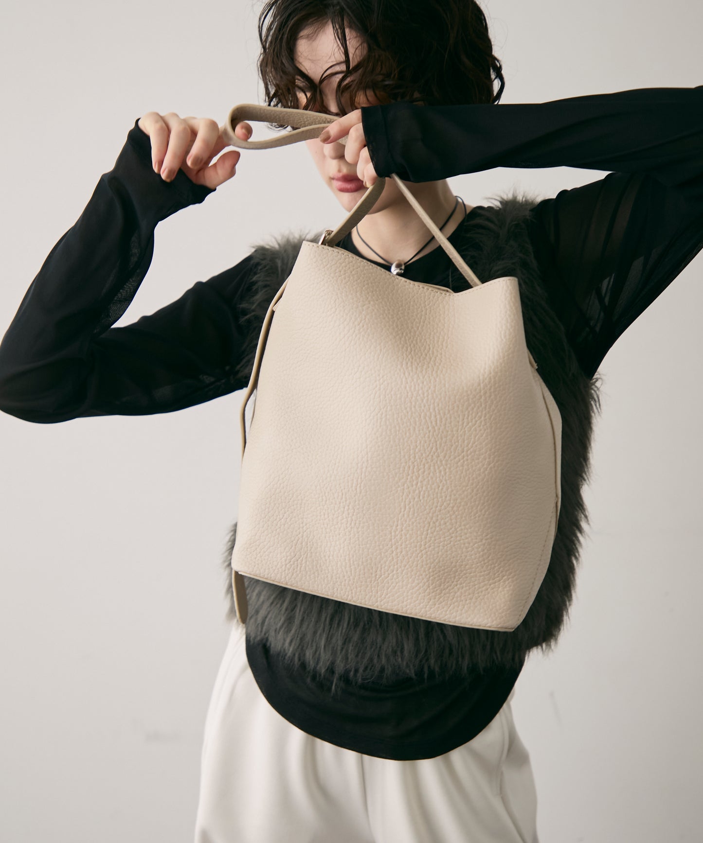 ビーガンレザーワンハンドルバケツBAG