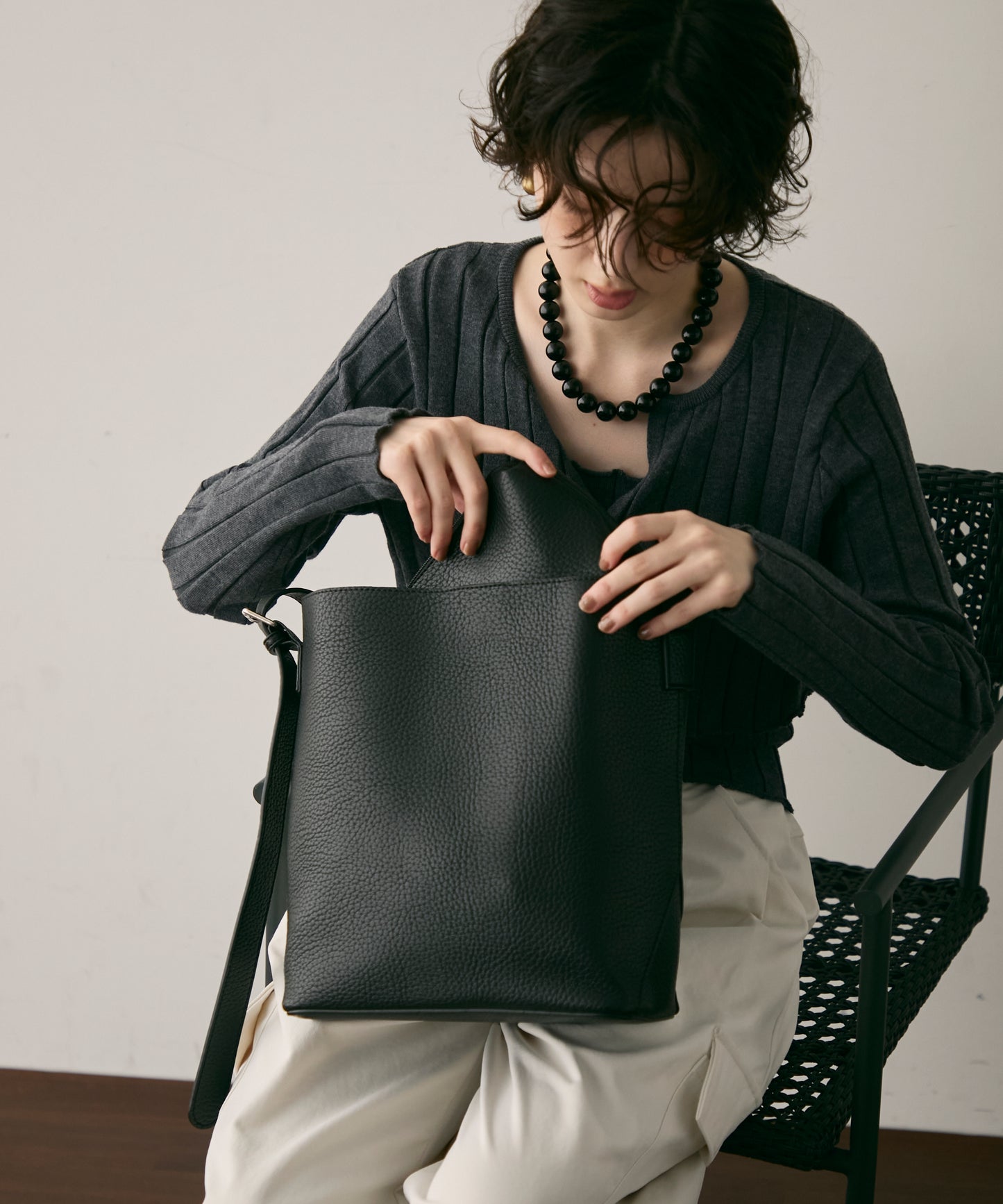 ビーガンレザーワンハンドルバケツBAG
