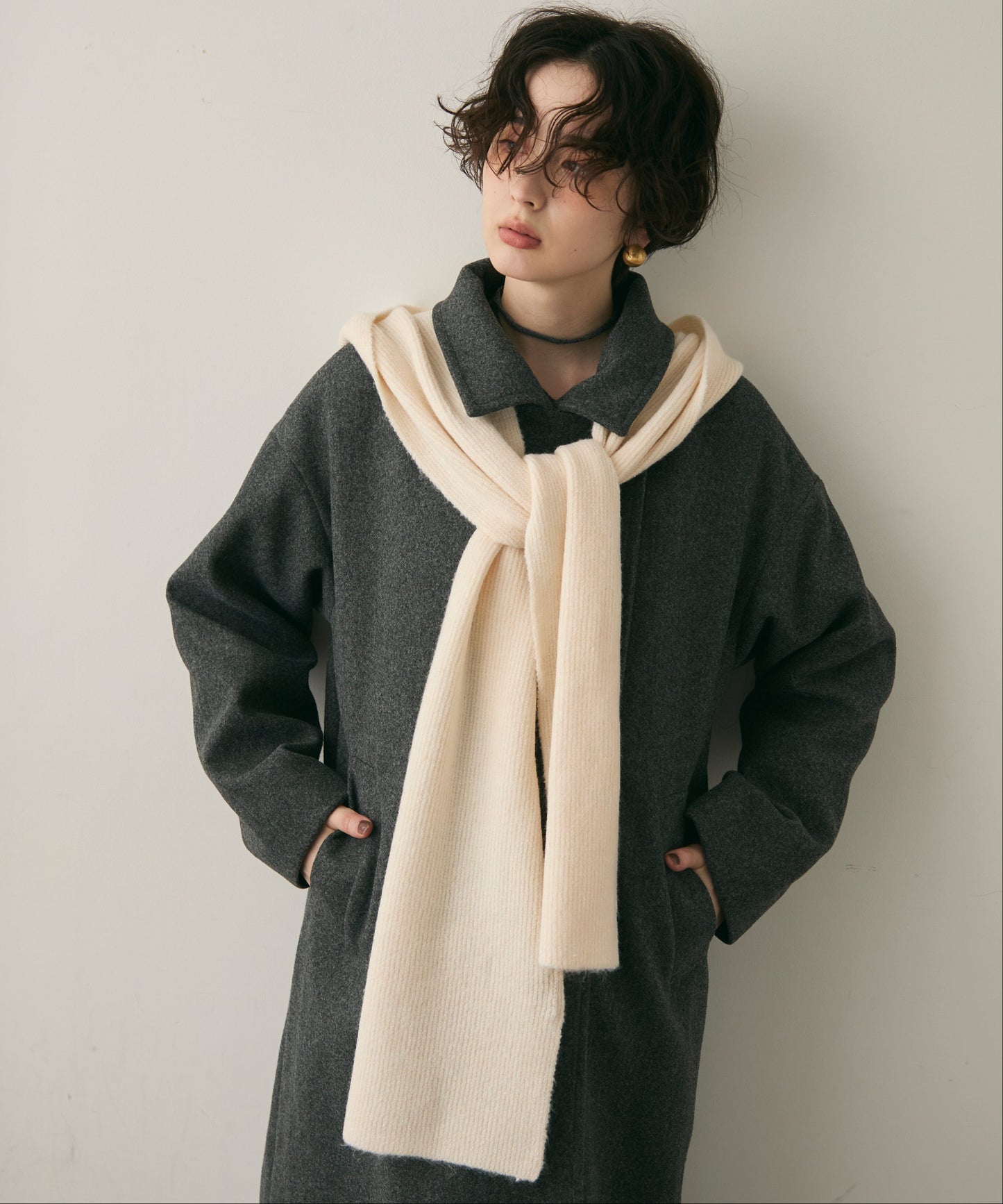 もちもちニットフード付きマフラー