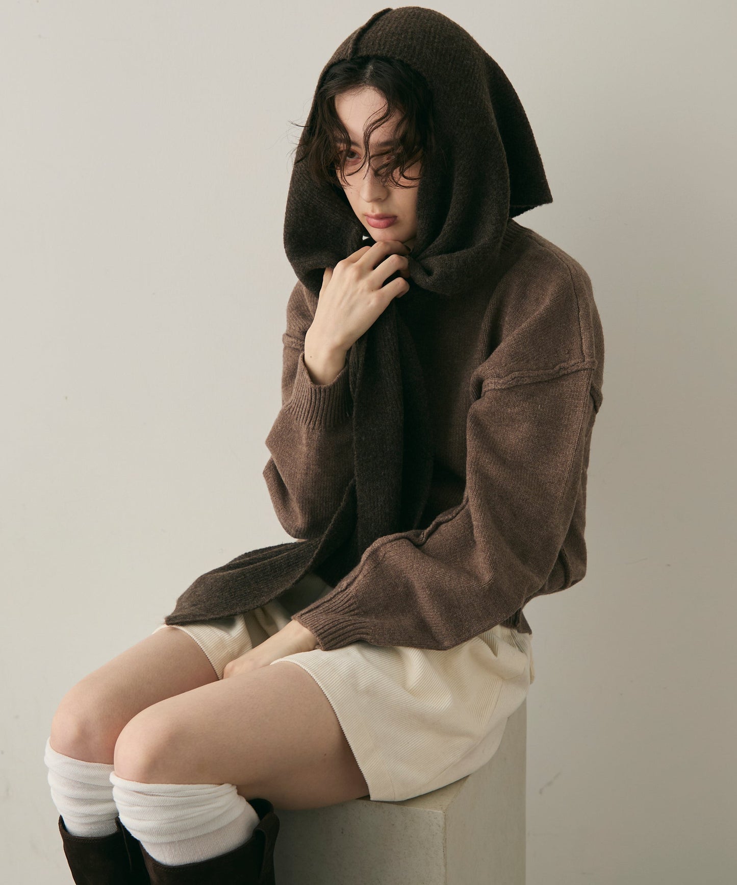 もちもちニットフード付きマフラー