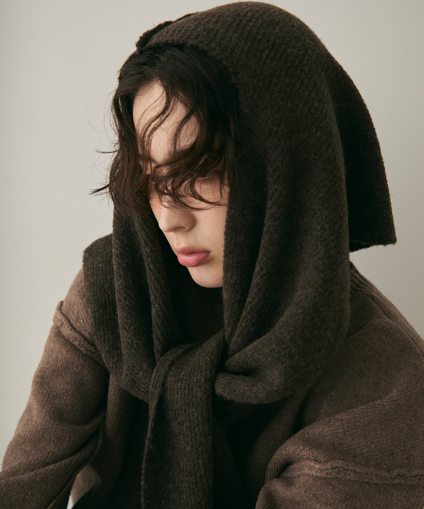 もちもちニットフード付きマフラー