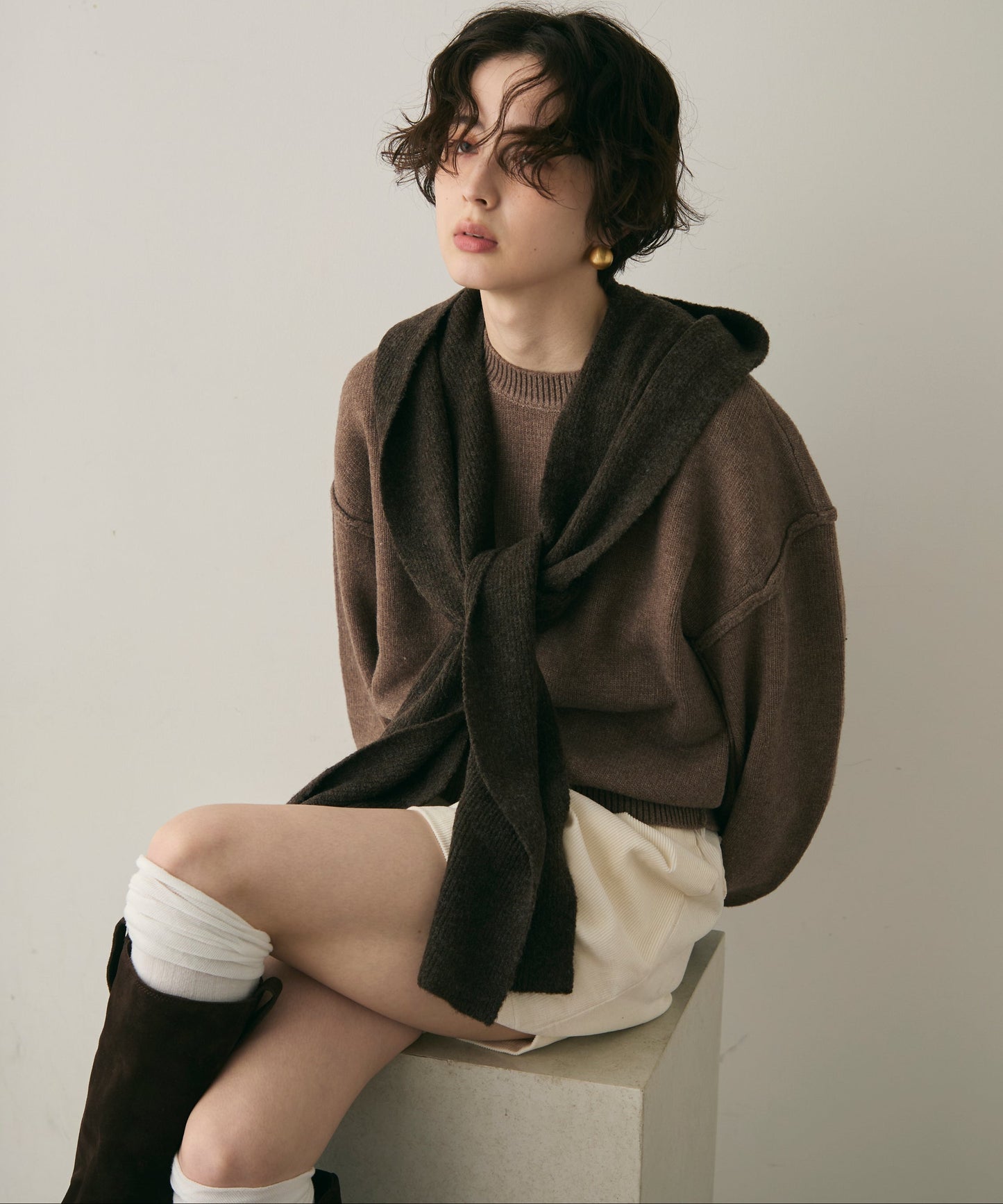 もちもちニットフード付きマフラー