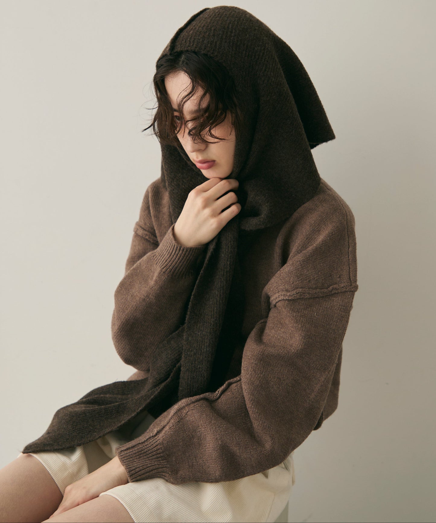 もちもちニットフード付きマフラー