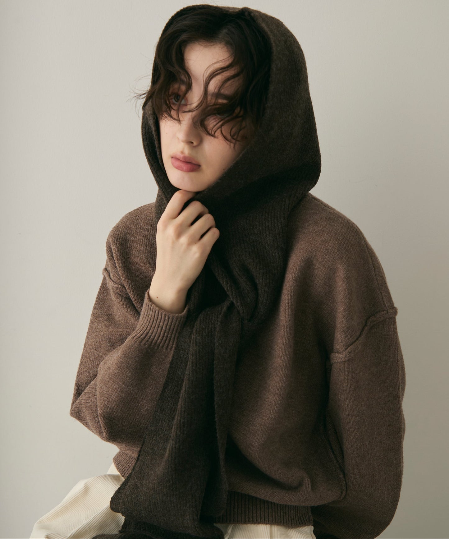 もちもちニットフード付きマフラー