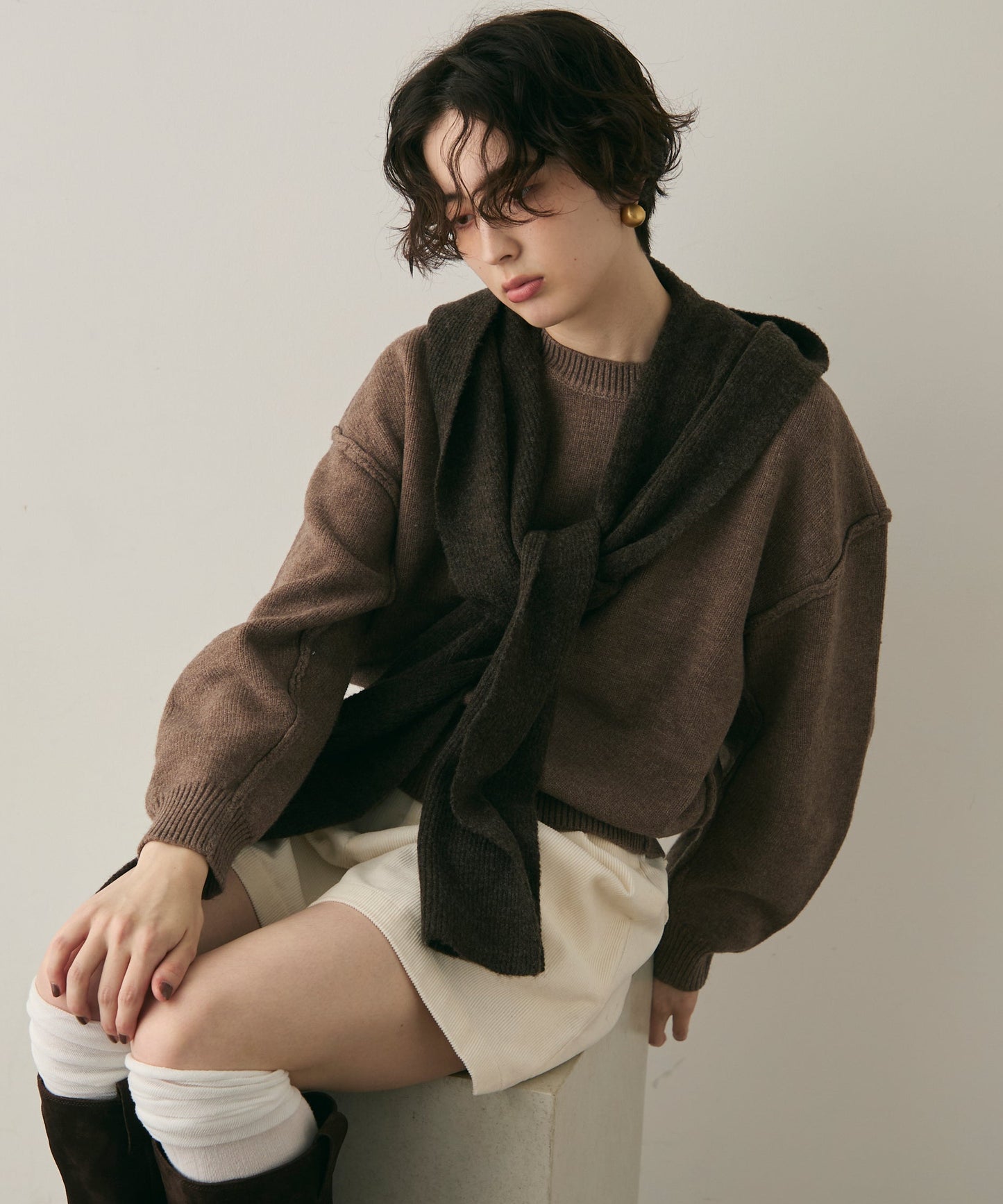 もちもちニットフード付きマフラー