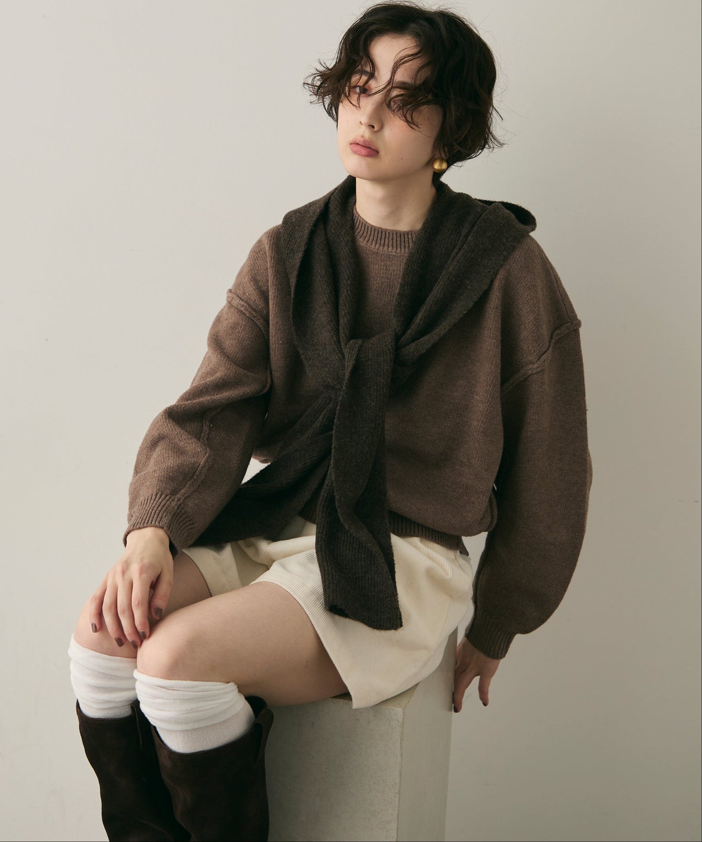 もちもちニットフード付きマフラー