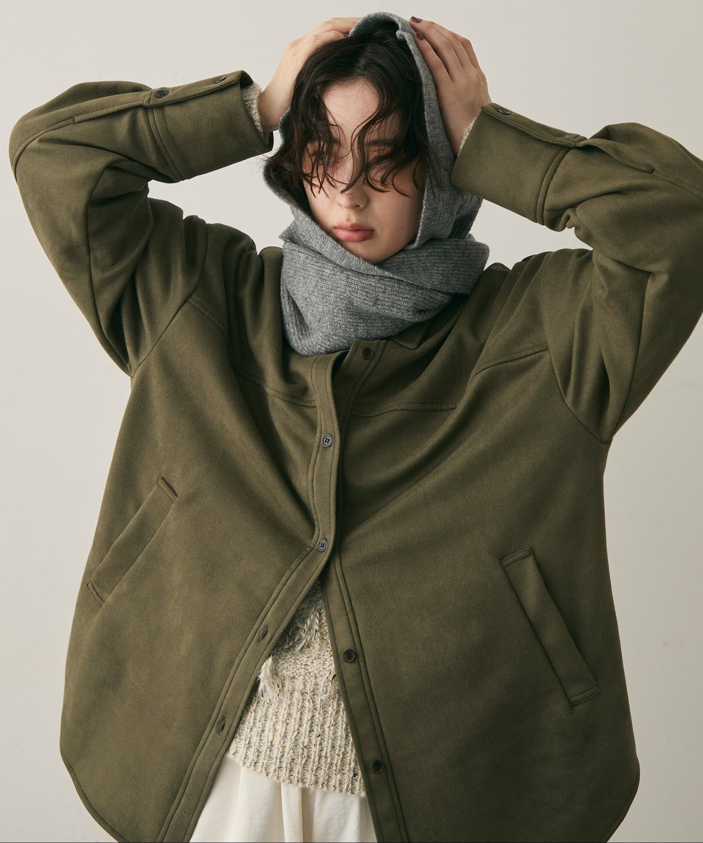 もちもちニットフード付きマフラー