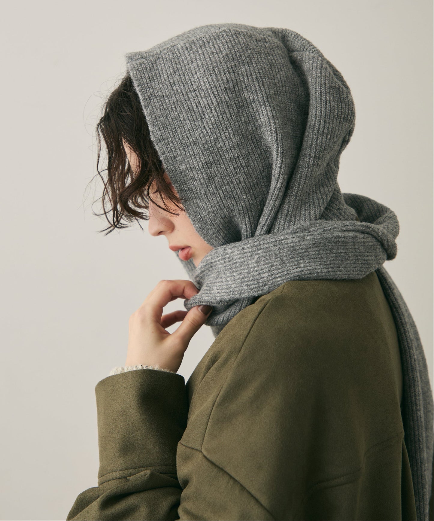 もちもちニットフード付きマフラー