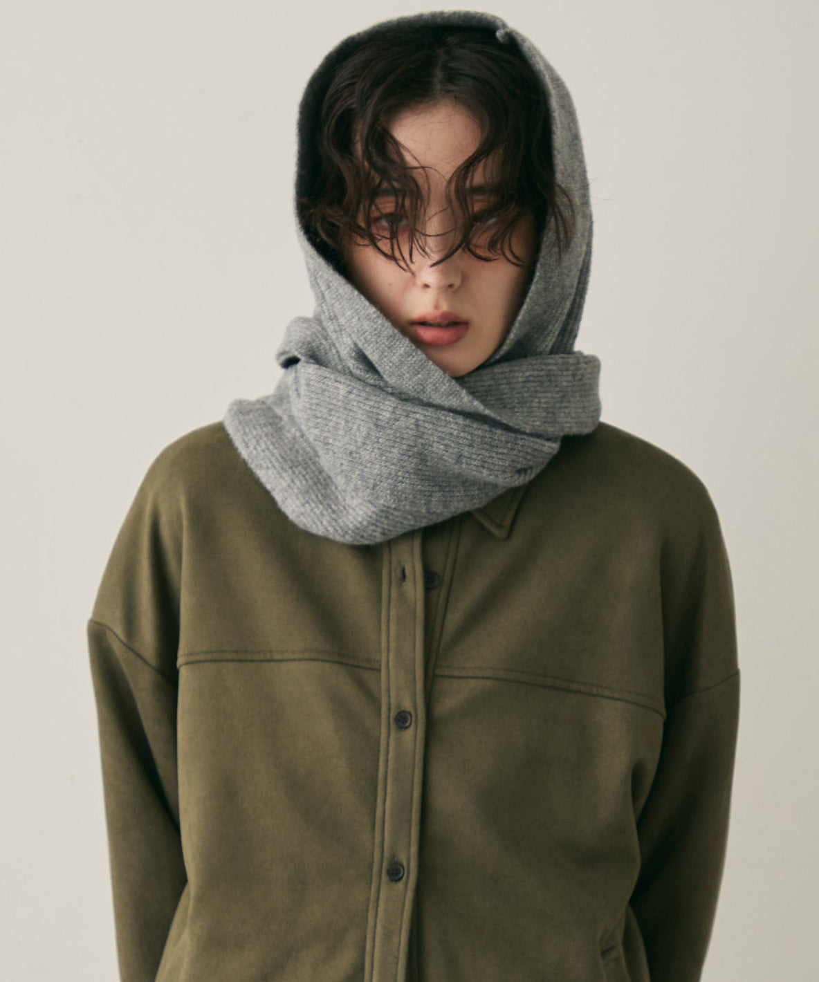 もちもちニットフード付きマフラー