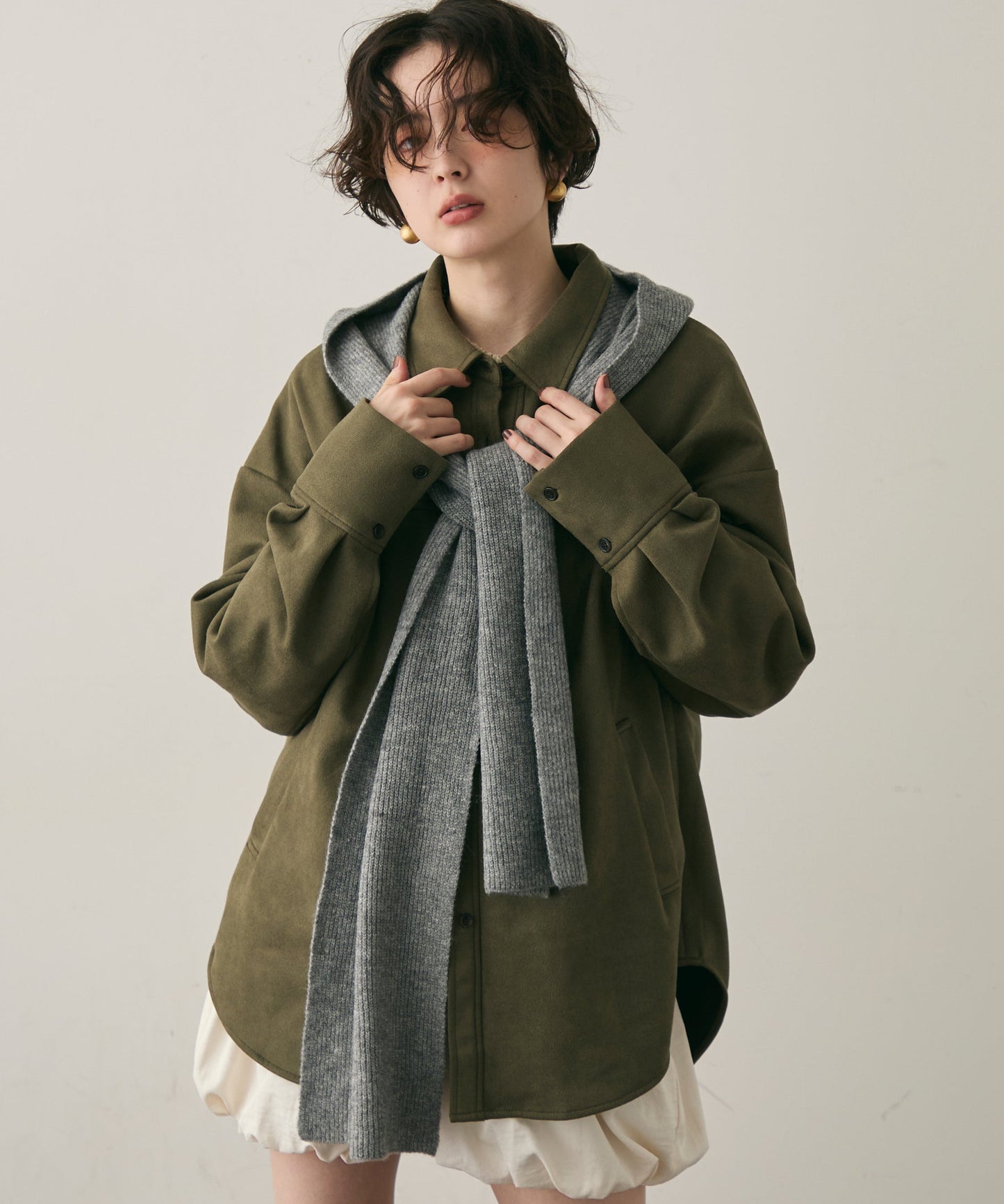 もちもちニットフード付きマフラー