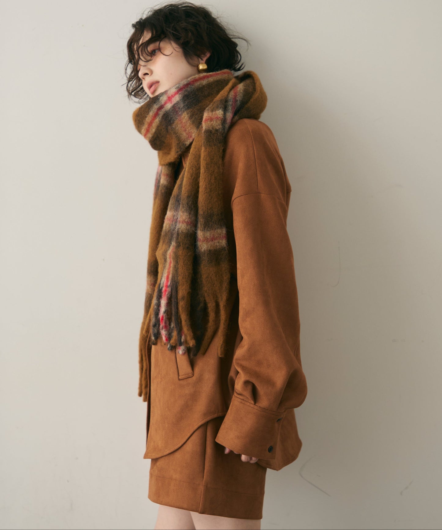 ウール混シャギーチェックマフラー