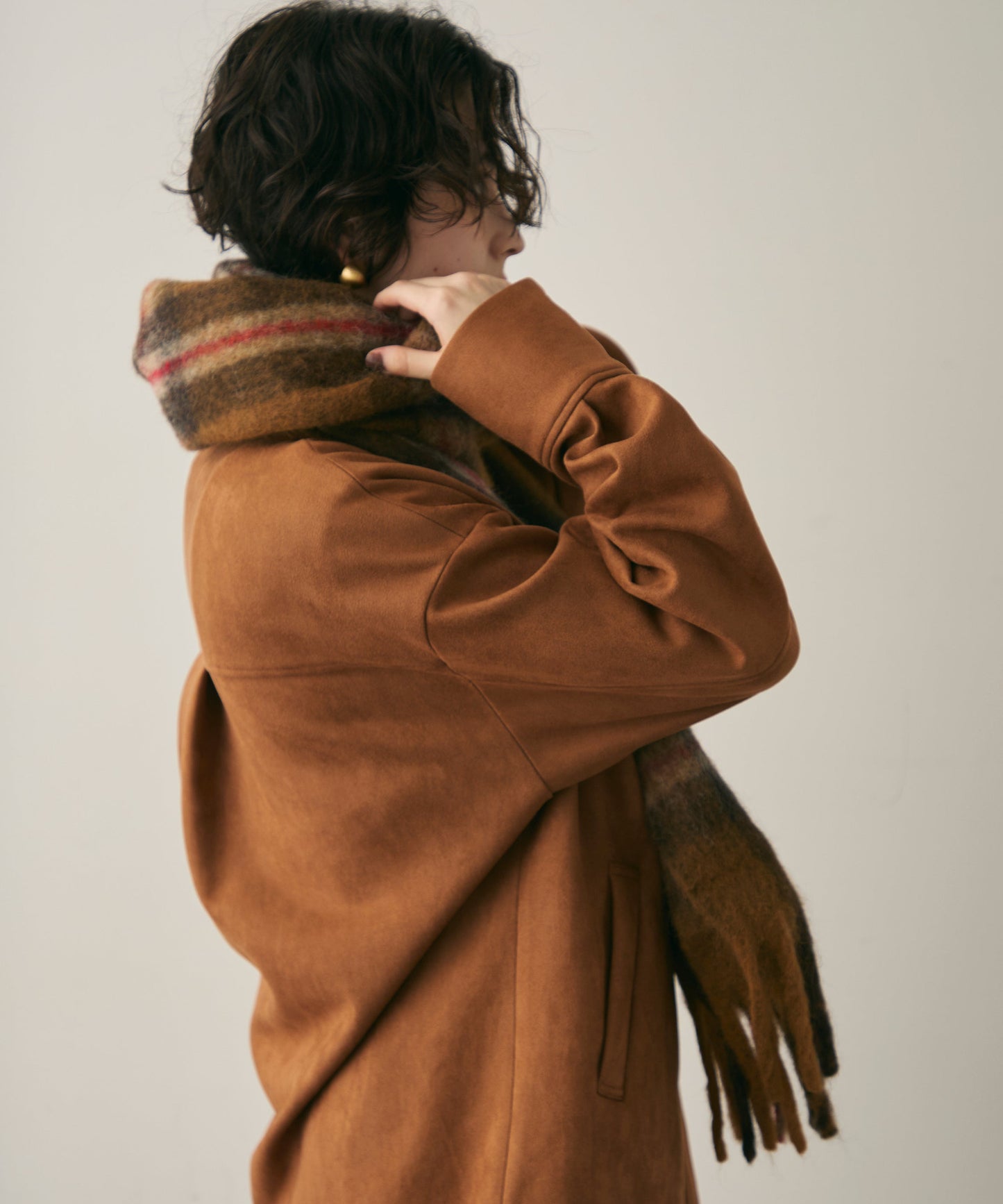 ウール混シャギーチェックマフラー