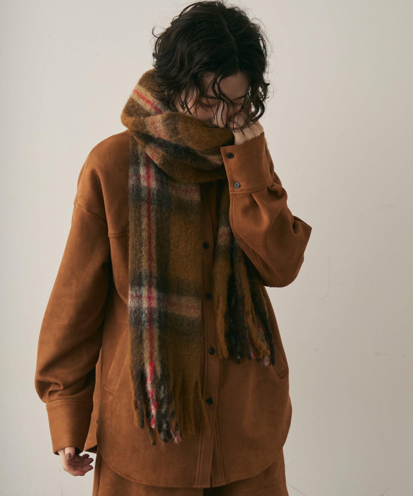 ウール混シャギーチェックマフラー