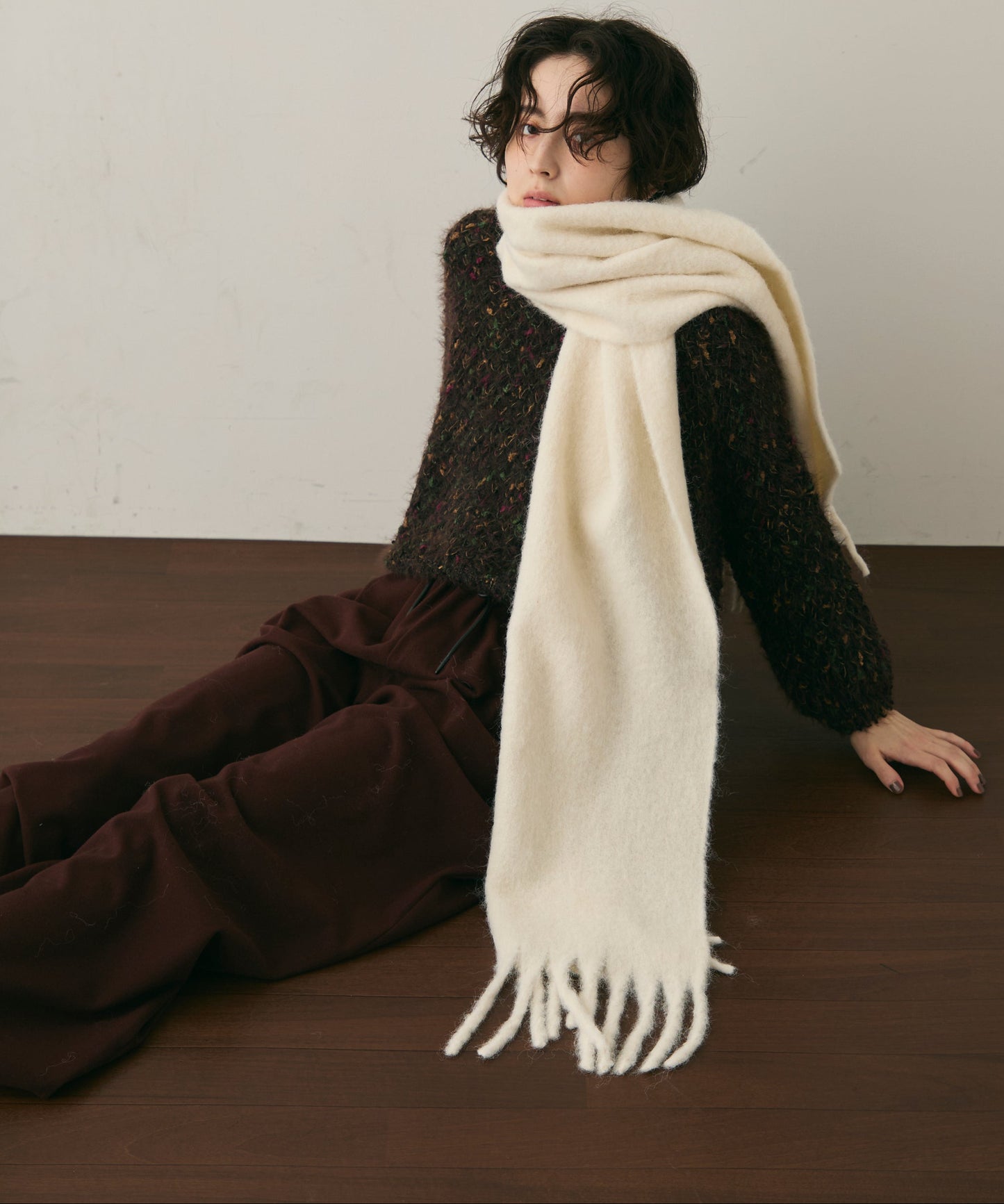 ウール混シャギーマフラー