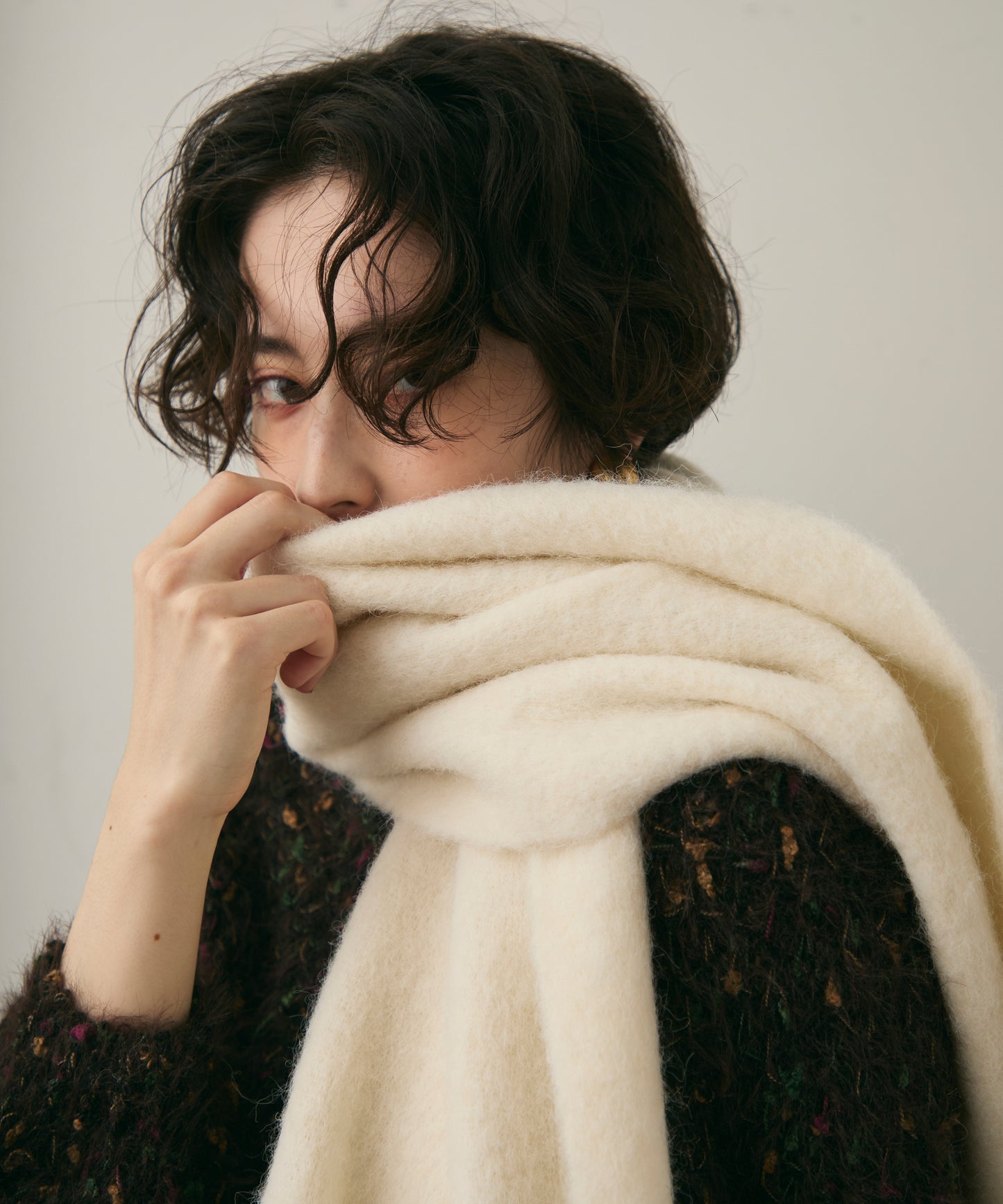 ウール混シャギーマフラー