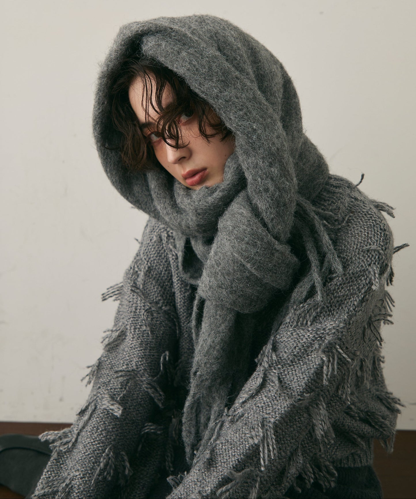 ウール混シャギーマフラー