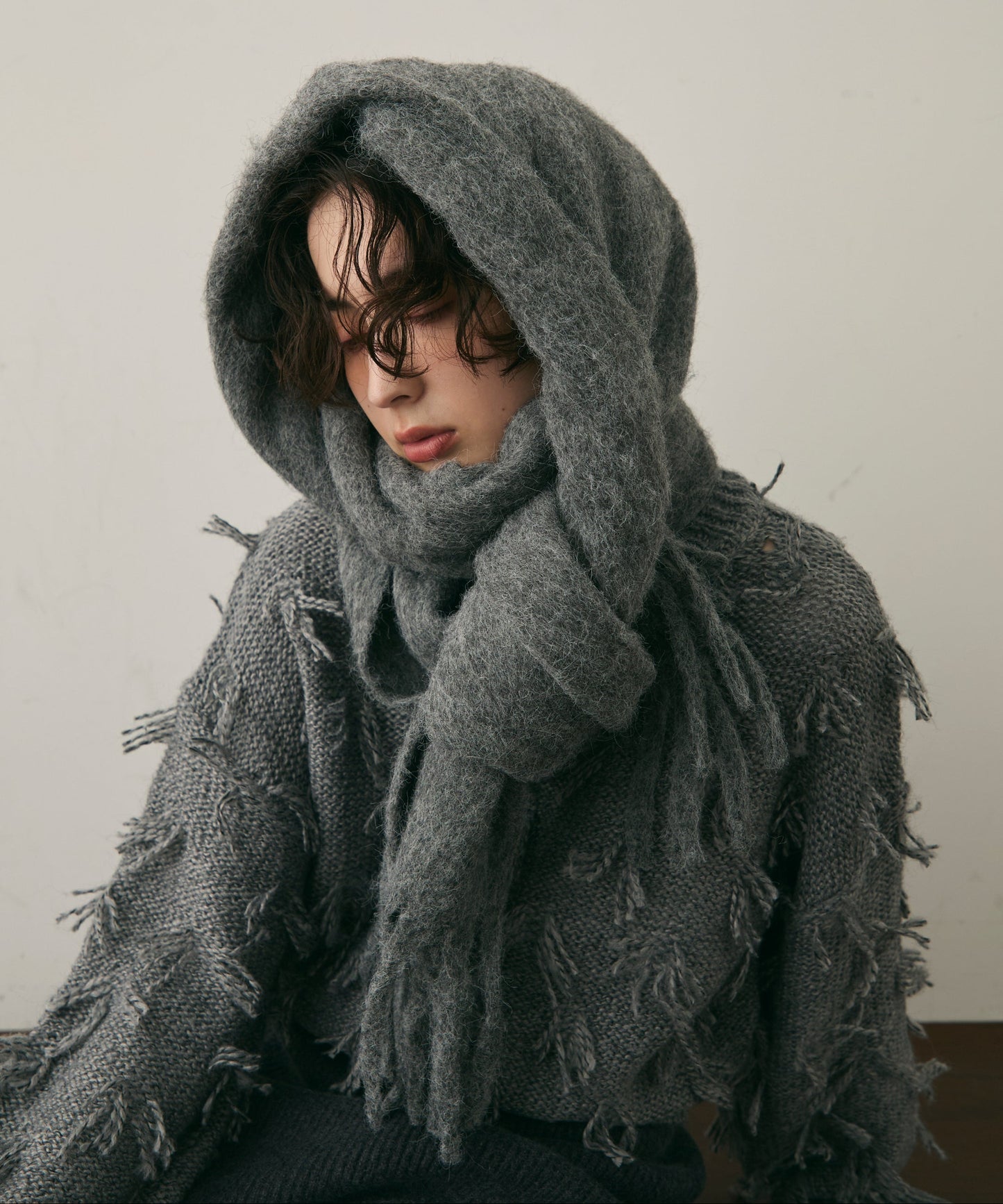 ウール混シャギーマフラー