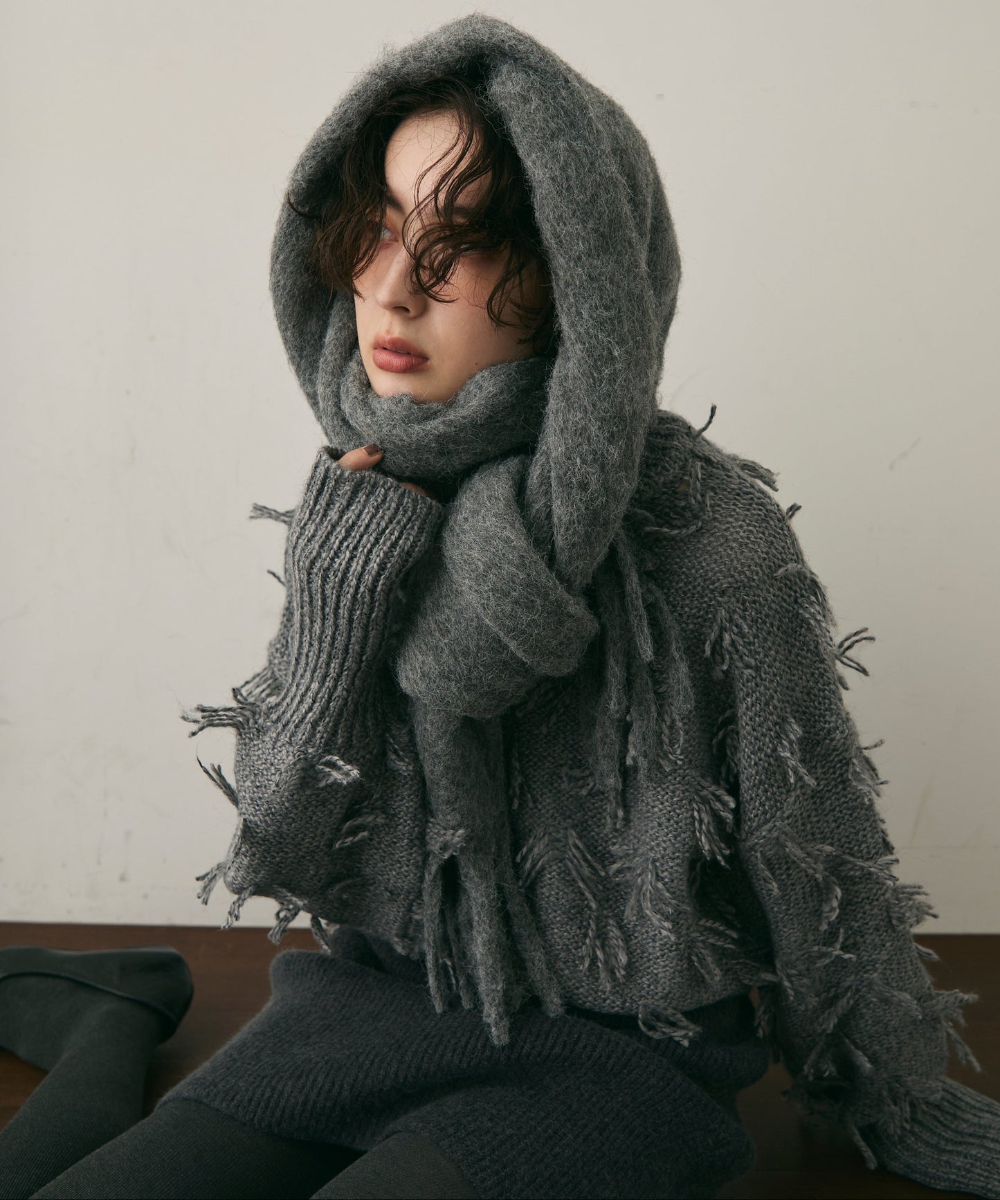 ウール混シャギーマフラー