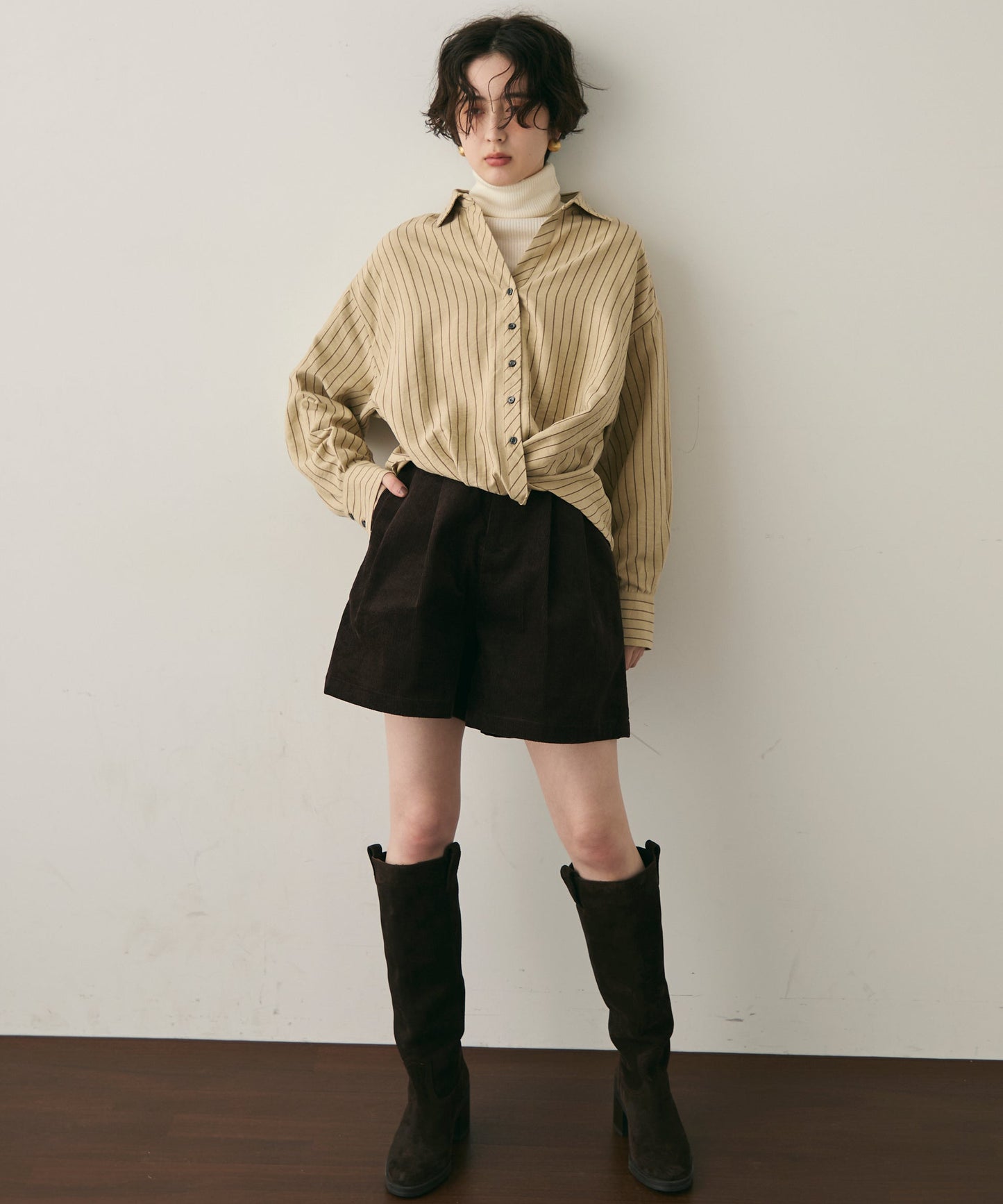 ピーチスキンストライプウエストクロスシャツ