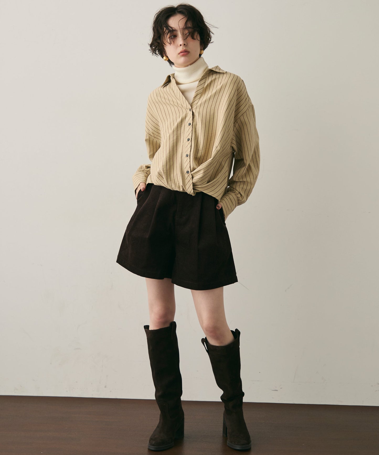 ピーチスキンストライプウエストクロスシャツ