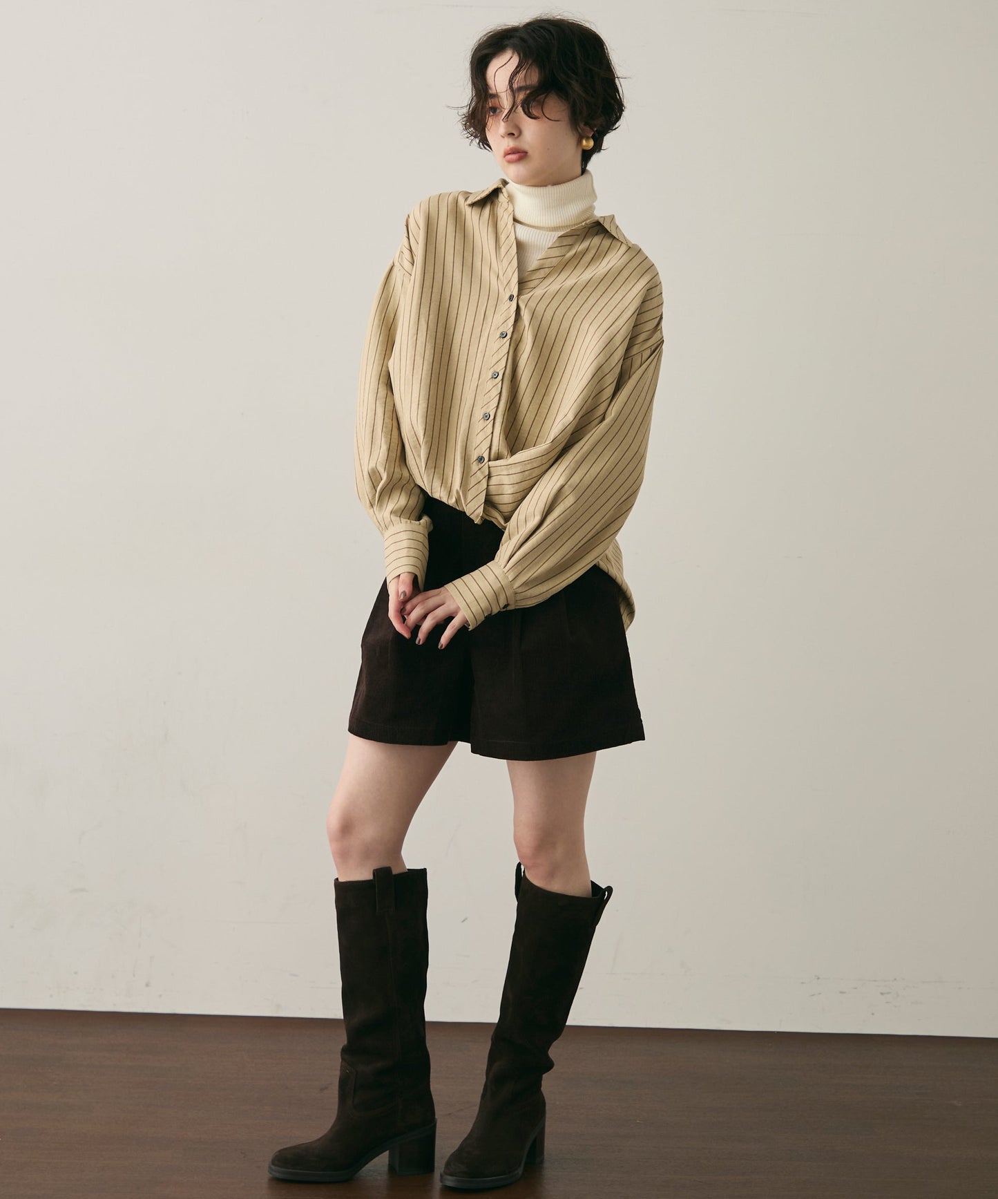 ピーチスキンストライプウエストクロスシャツ