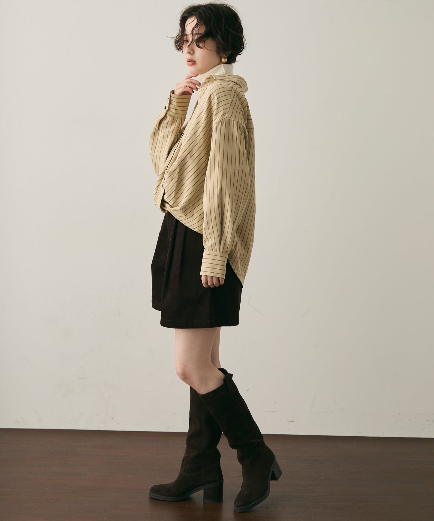 ピーチスキンストライプウエストクロスシャツ