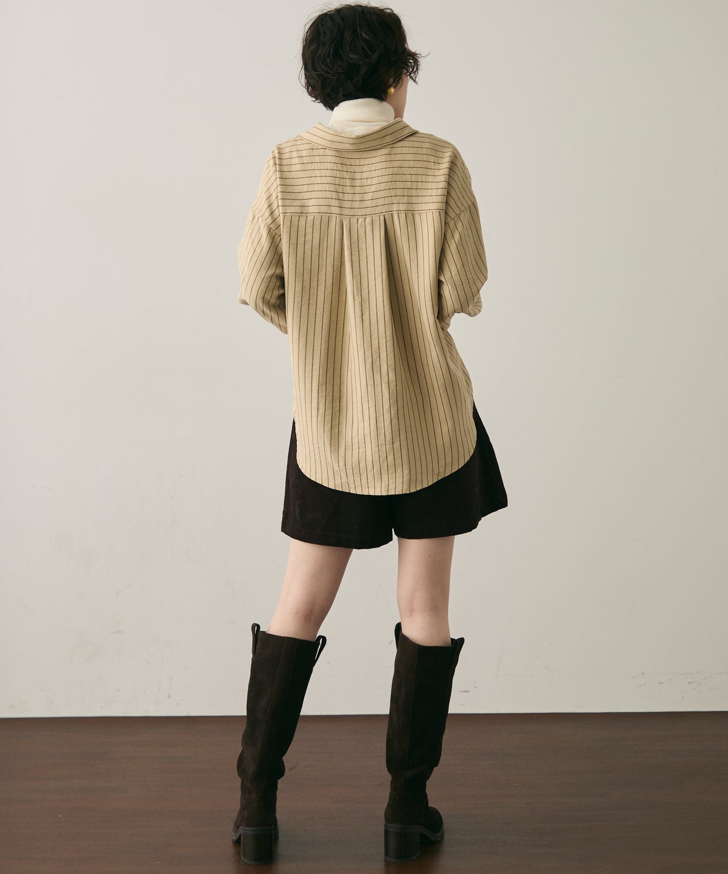 ピーチスキンストライプウエストクロスシャツ