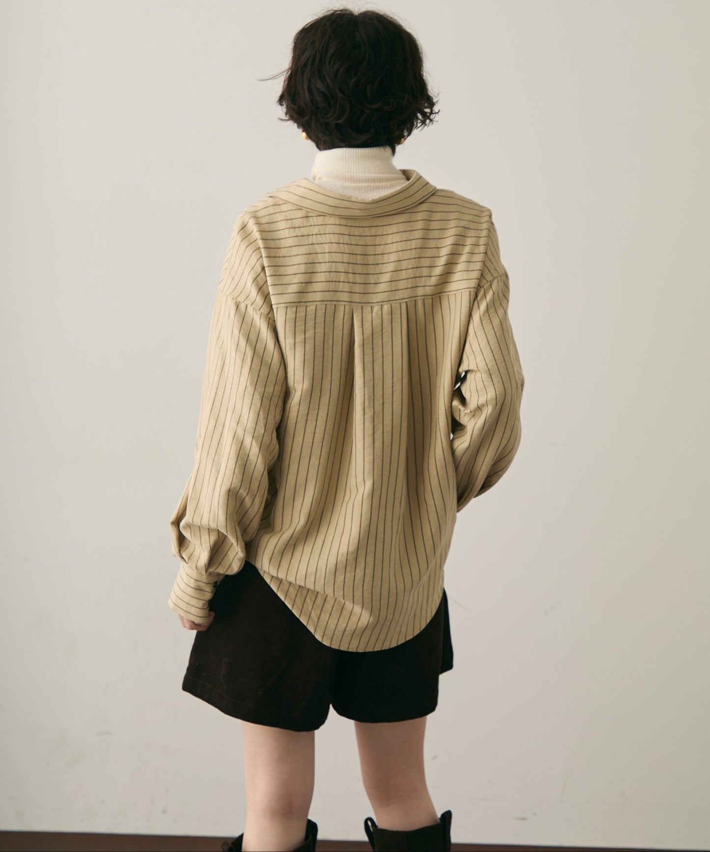 ピーチスキンストライプウエストクロスシャツ