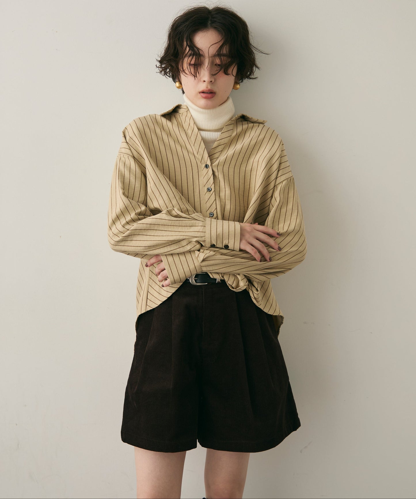 ピーチスキンストライプウエストクロスシャツ