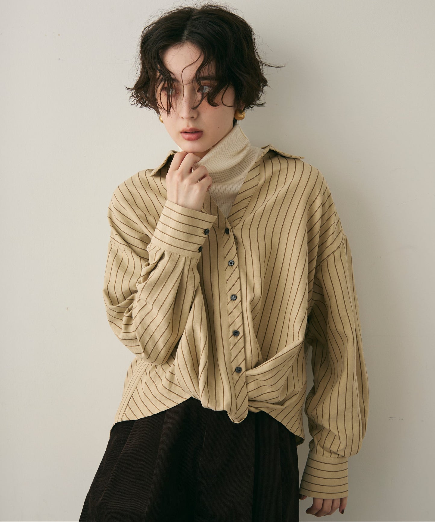 ピーチスキンストライプウエストクロスシャツ