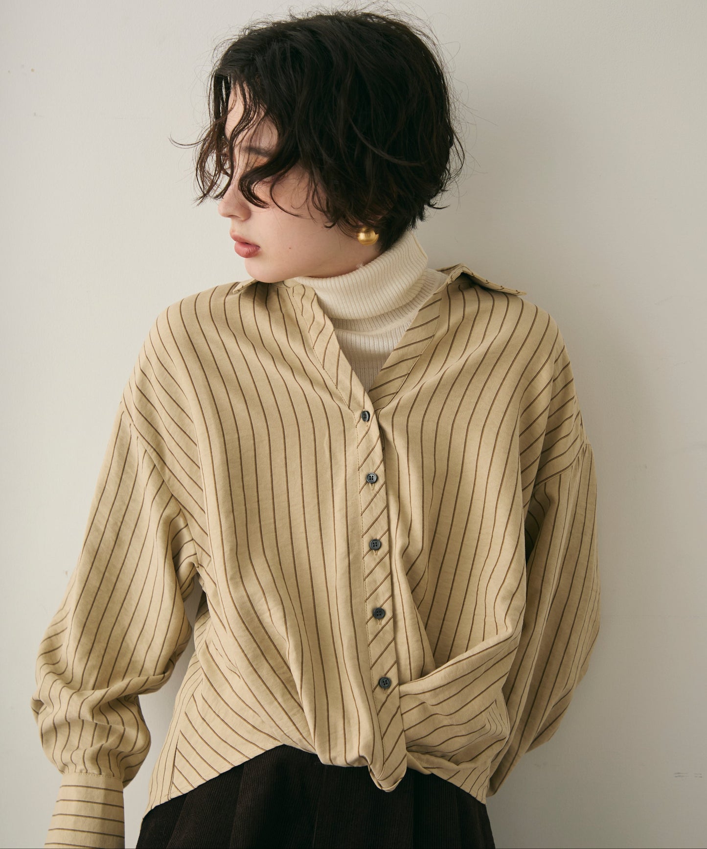 ピーチスキンストライプウエストクロスシャツ