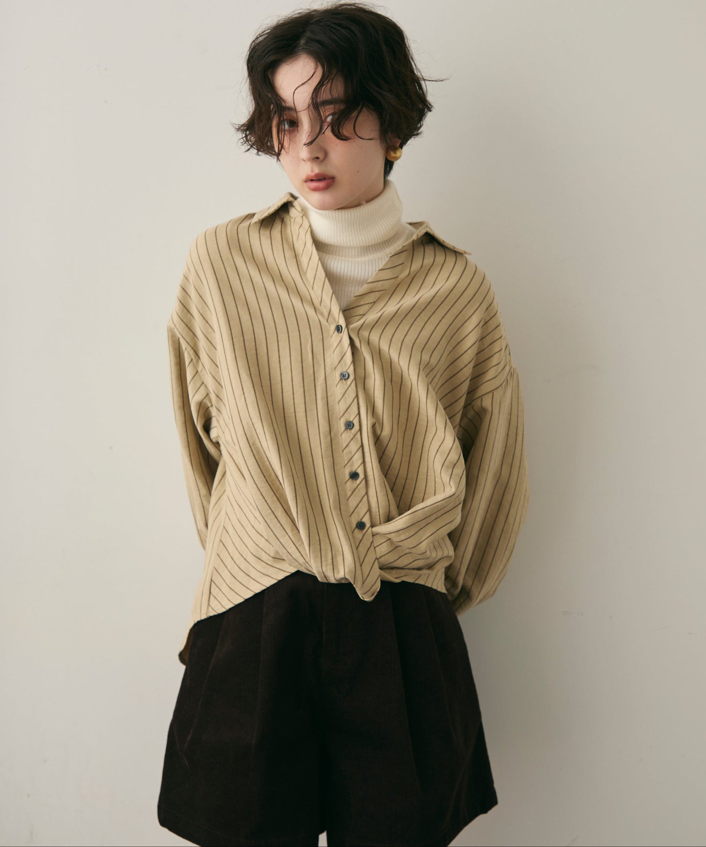 ピーチスキンストライプウエストクロスシャツ