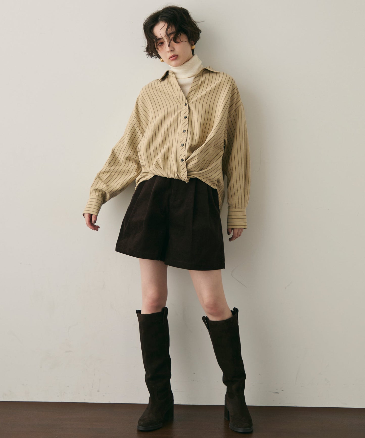 ピーチスキンストライプウエストクロスシャツ