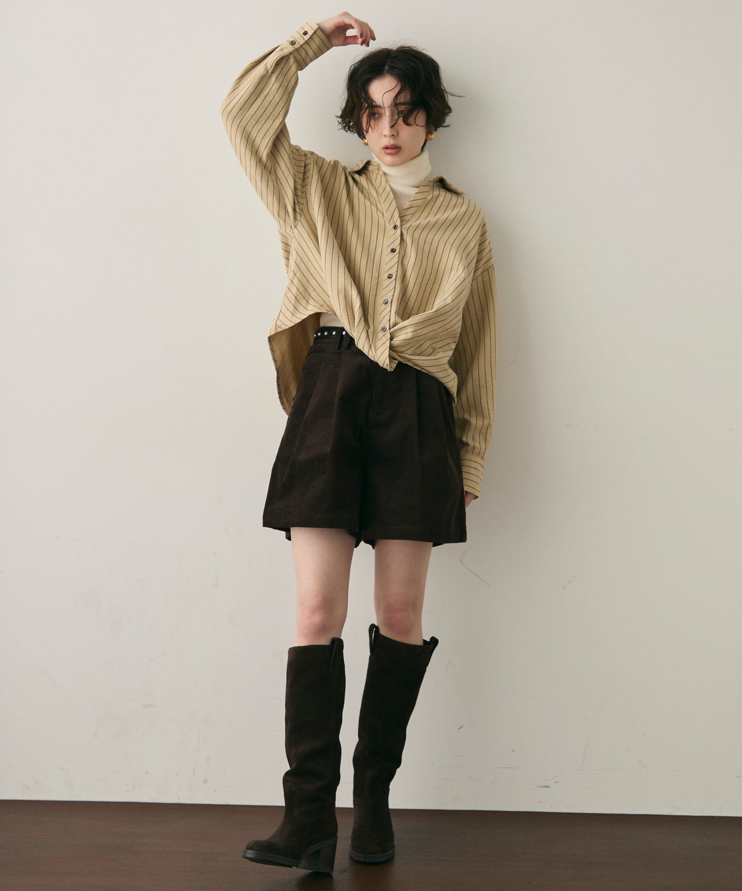 ピーチスキンストライプウエストクロスシャツ