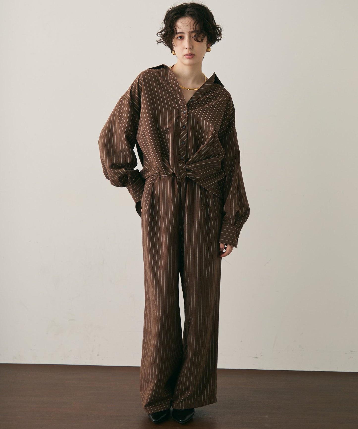 ピーチスキンストライプウエストクロスシャツ