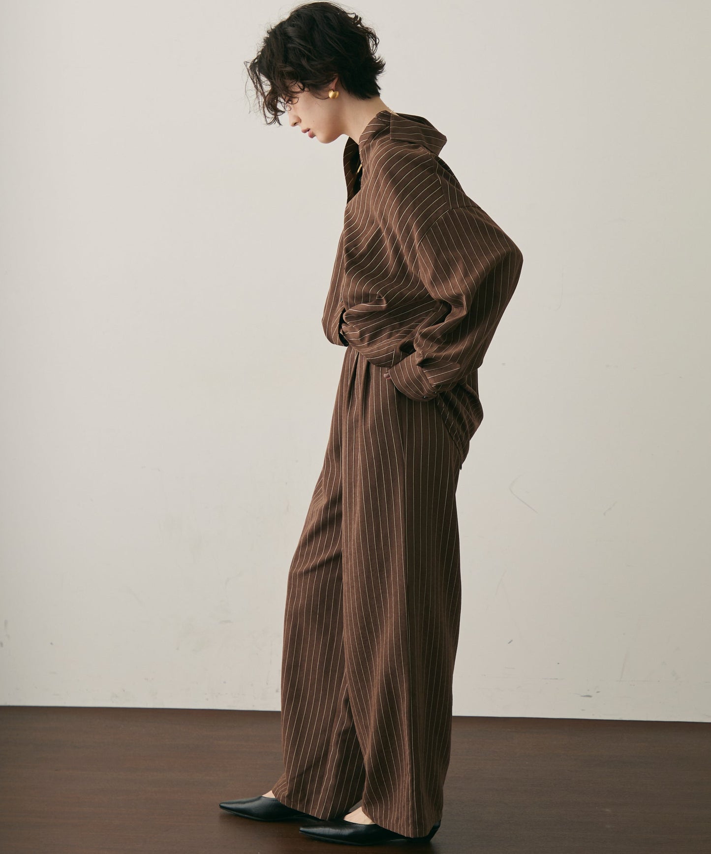 ピーチスキンストライプウエストクロスシャツ