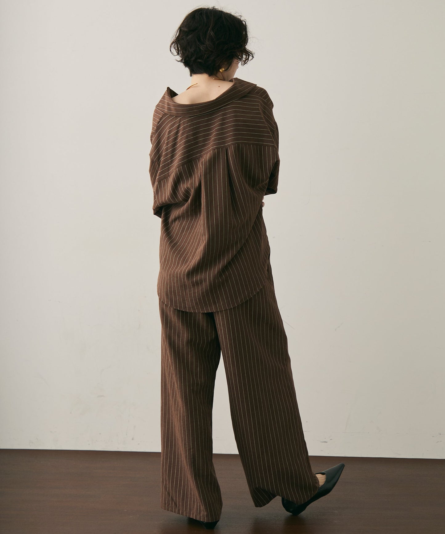 ピーチスキンストライプウエストクロスシャツ